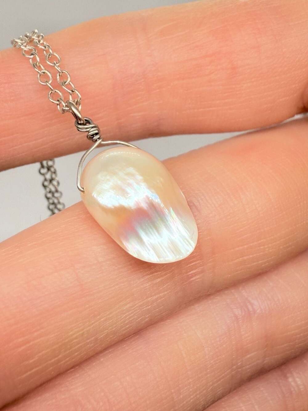 Baroque Pearl Necklace White Silver